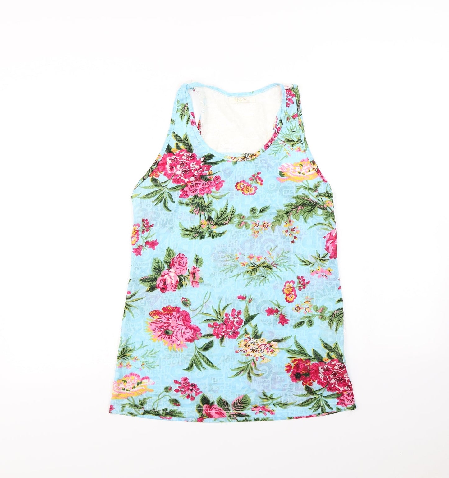 M&V Womens Blue Floral  Basic Tank Size S
