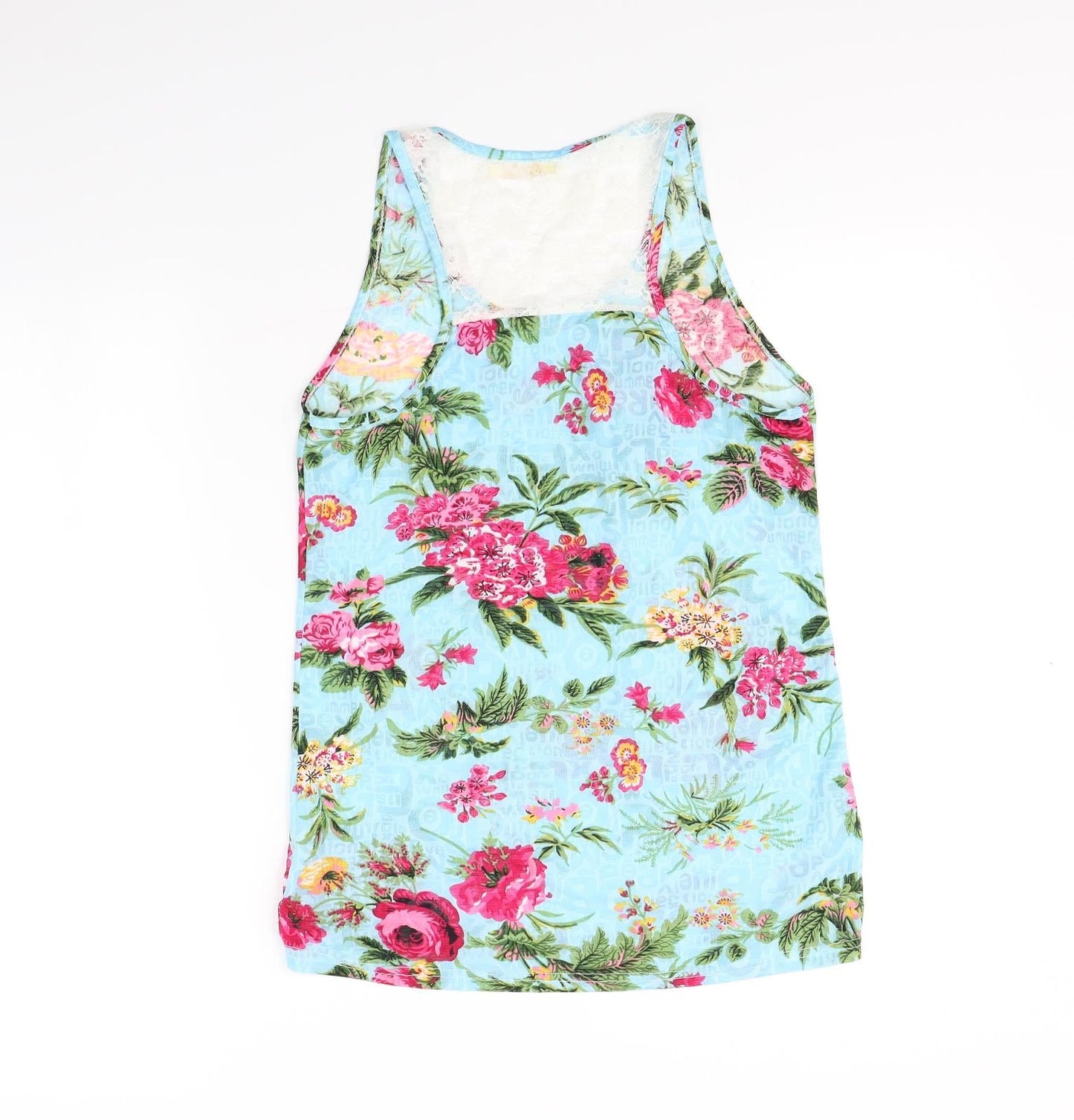 M&V Womens Blue Floral  Basic Tank Size S