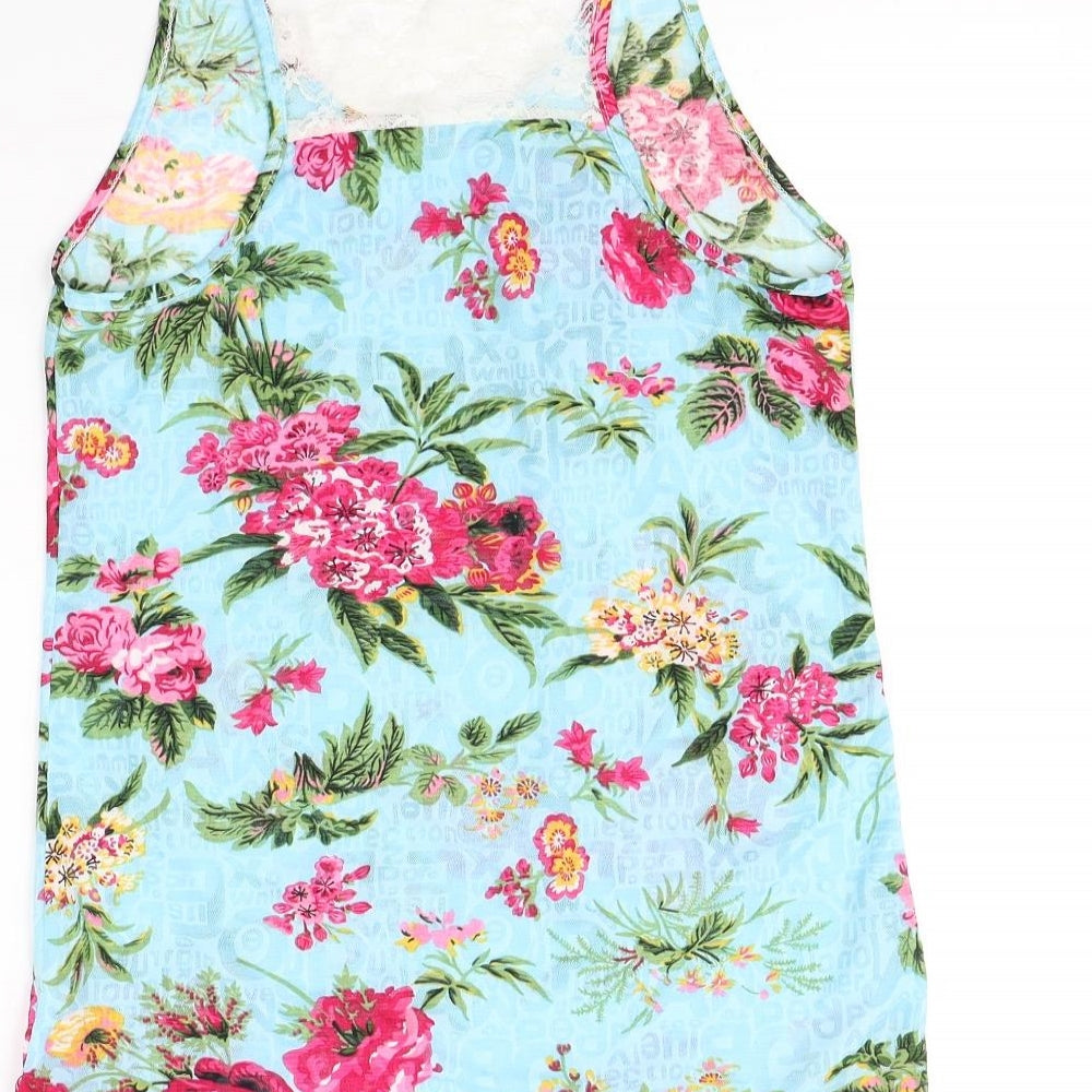 M&V Womens Blue Floral  Basic Tank Size S