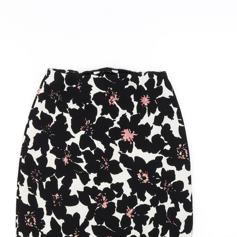 New Look Womens Black Floral Rayon Straight & Pencil Skirt Size 10
