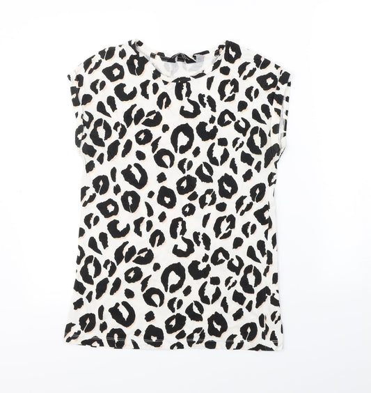 Dorothy Perkins Womens White Animal Print  Basic T-Shirt Size 10