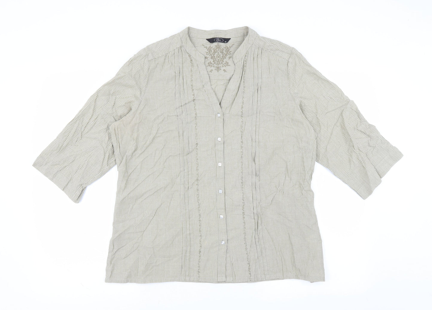BM Womens Beige Striped  Basic Blouse Size 16