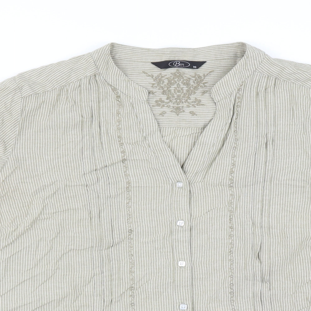 BM Womens Beige Striped  Basic Blouse Size 16