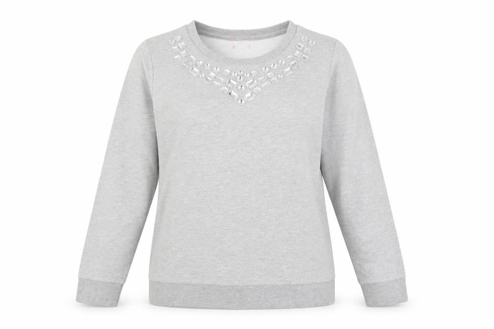 Womens Grey   Pullover Sweatshirt Size 12  - beaded neckline