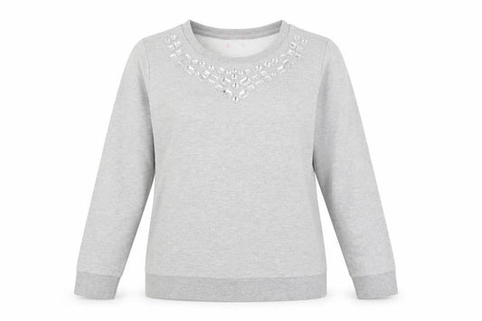 Preworn Womens Grey   Pullover Sweatshirt Size 12  - beaded neckline