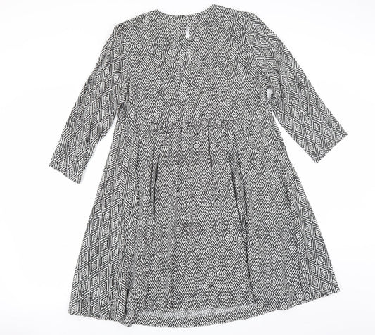H&M Womens Grey Geometric  Fit & Flare  Size 14