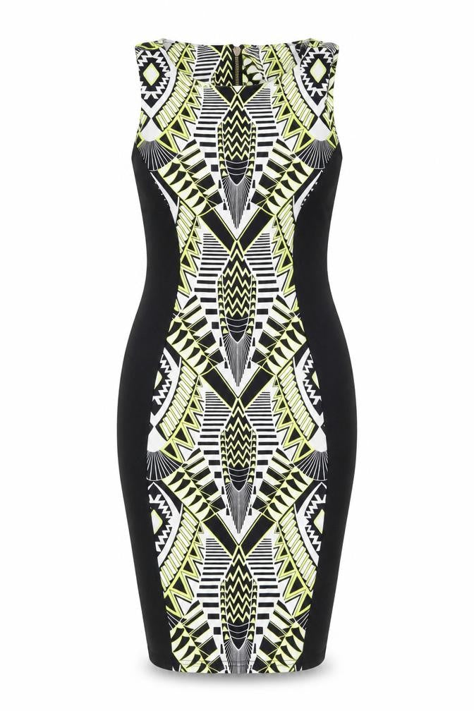 Internationale Womens Black Geometric  Bodycon  Size 10
