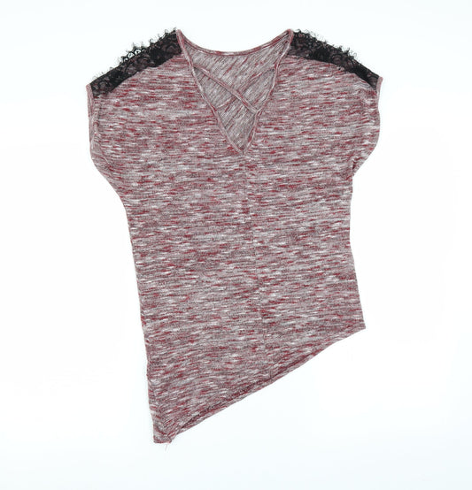Miss Selfridge Womens Red   Pullover Jumper Size S  - Asymmetric Hem shoulder lace detail