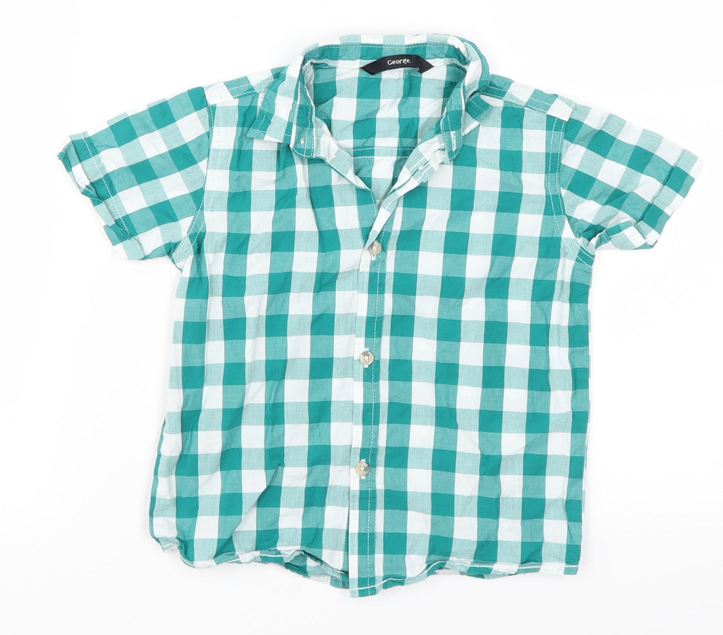 George Boys Green Check  Basic Button-Up Size 3-4 Years