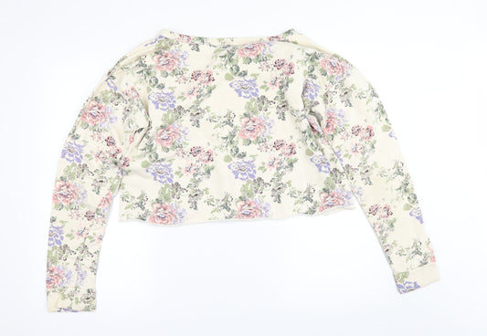 Crafted Womens Ivory Floral  Pullover Sweatshirt Size 14  - cropped