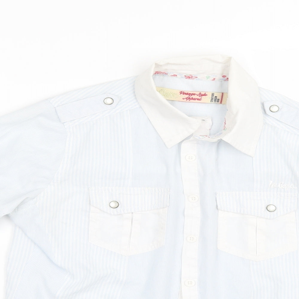 Lee Cooper Womens Blue Striped  Basic Button-Up Size 8