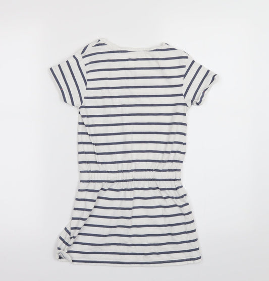 Vertbaudet Girls White Striped  T-Shirt Dress  Size 5 Years