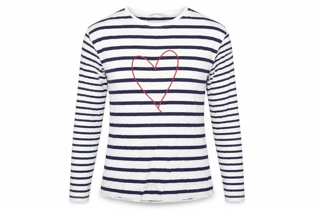 Tu Womens White Striped Jersey Pullover Sweatshirt Size 8  - Heart Print