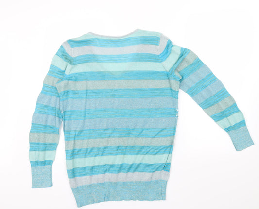 PLANET Womens Blue Striped  Pullover Jumper Size M
