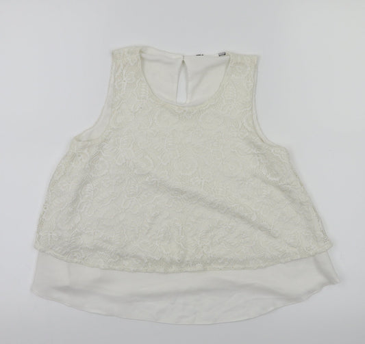 Preworn Girls White Floral  Basic T-Shirt Size 10 Years