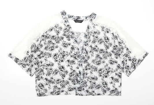 Dorothy Perkins Womens White Floral  Cardigan Jumper Size 16  - Lace Sleeve