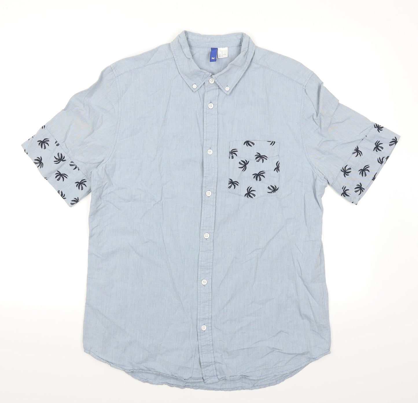 Divided Mens Blue    Button-Up Size M  - Palm Tree