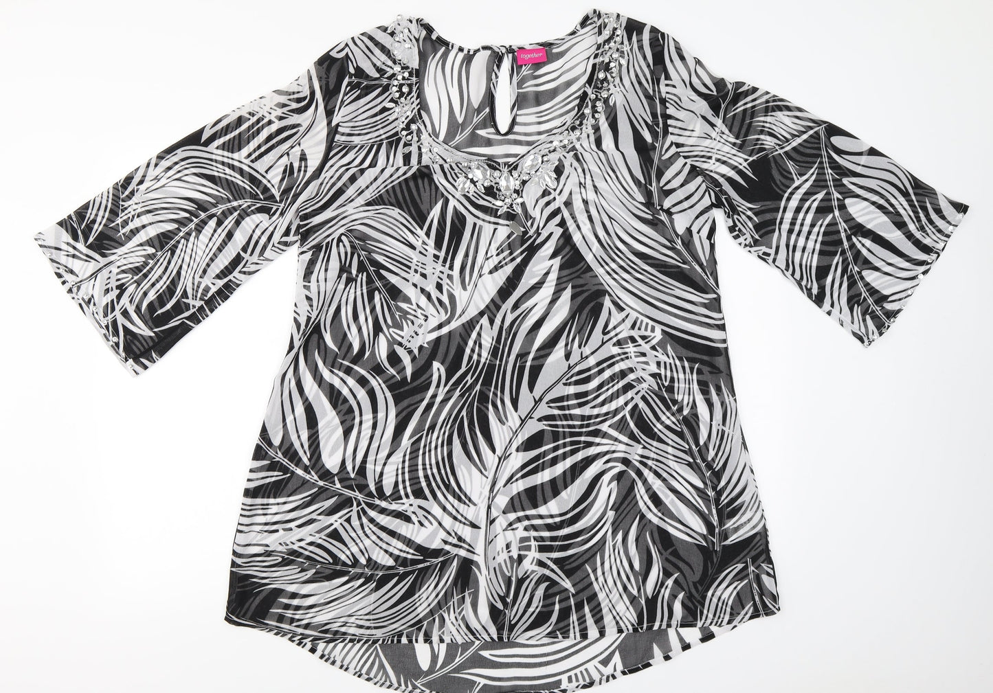 Together  Womens Black Floral  Basic Blouse Size 12