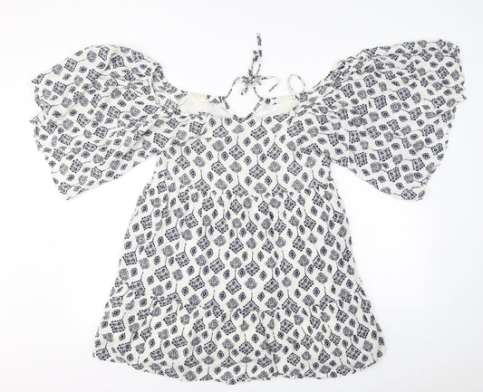 glamourous  Womens White Floral  Basic Blouse Size 8