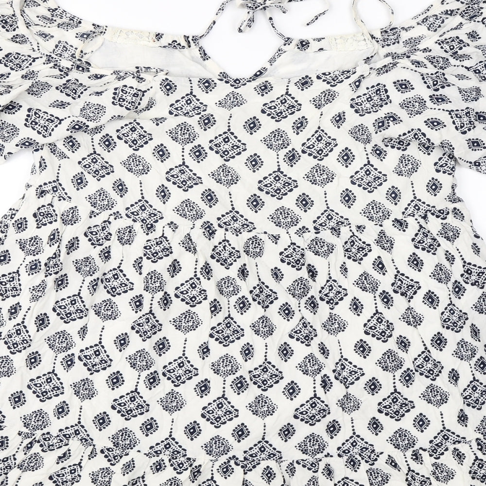 glamourous  Womens White Floral  Basic Blouse Size 8