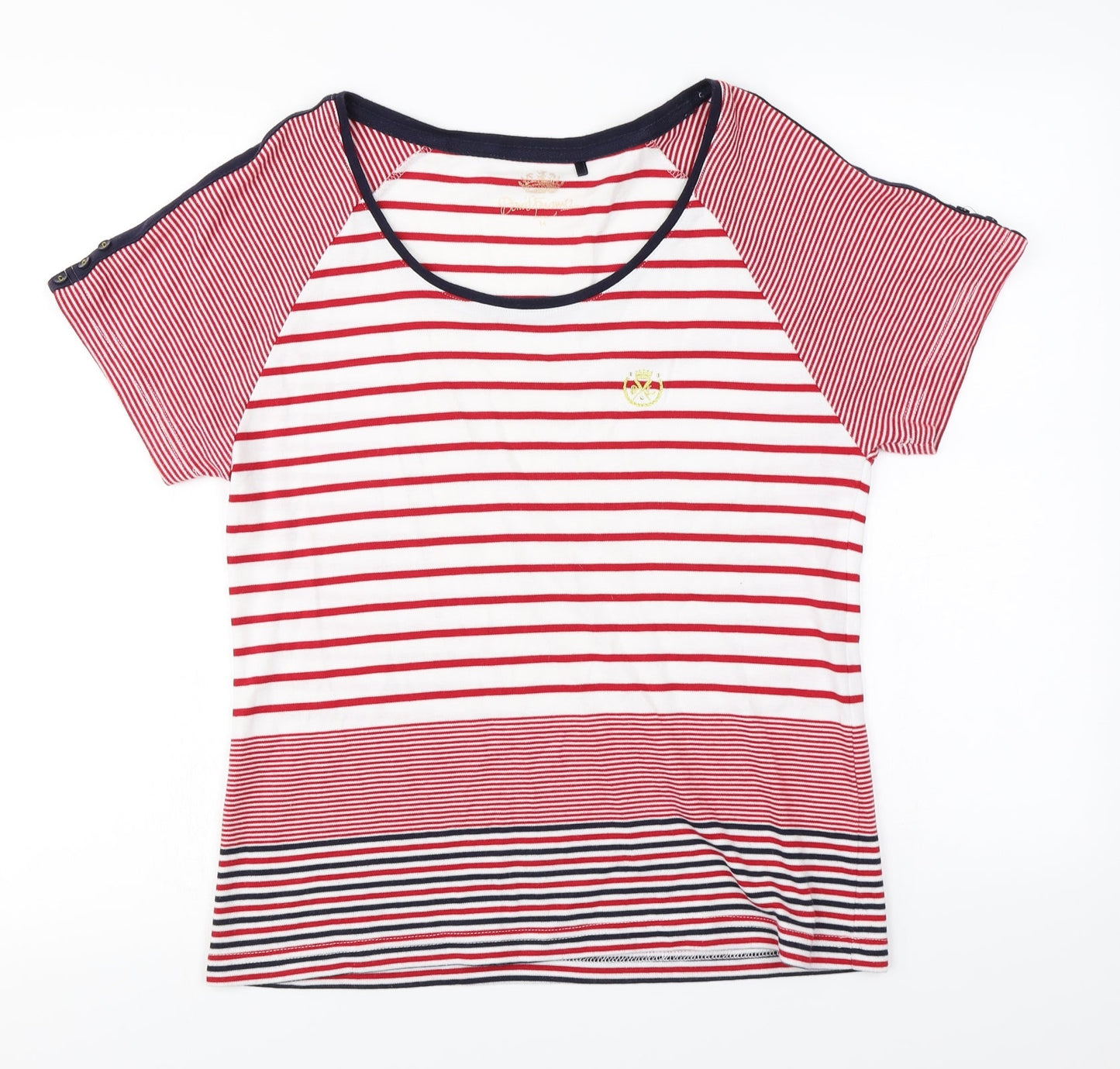 David Emmanuel   Womens White Striped  Basic T-Shirt Size 14