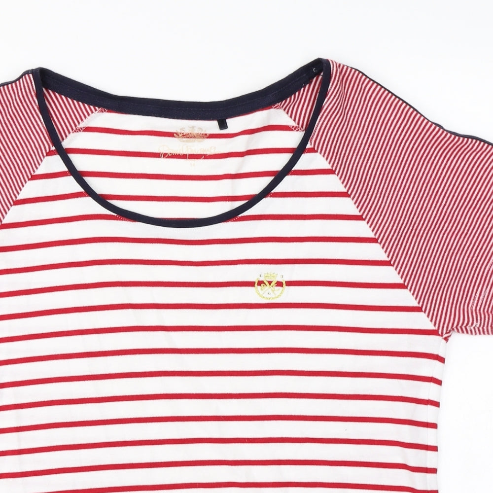David Emmanuel   Womens White Striped  Basic T-Shirt Size 14