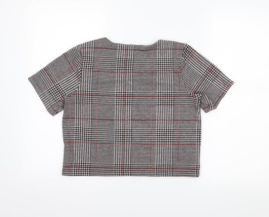 Topshop Womens Grey Houndstooth  Cropped T-Shirt Size 10