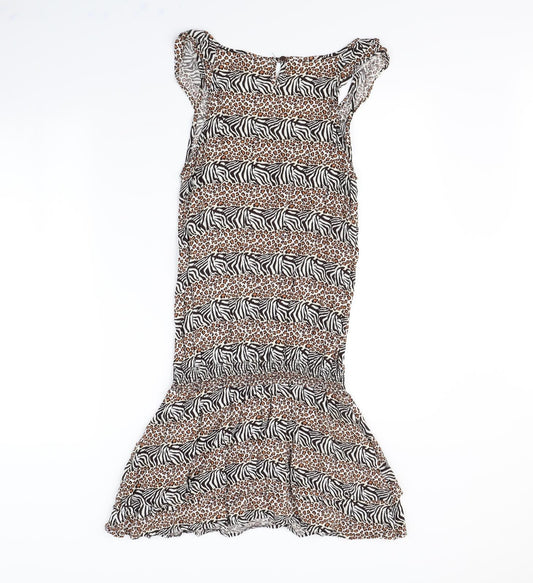 Preworn Womens White Animal Print  Fit & Flare  Size M
