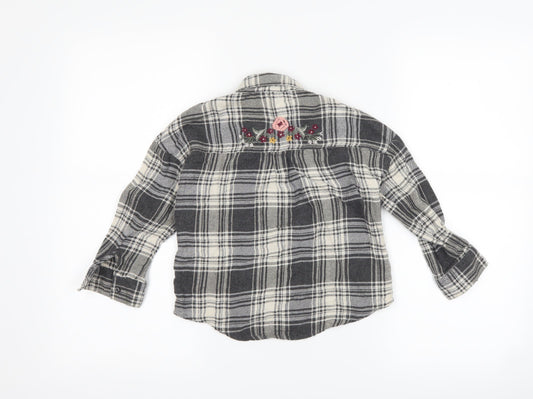 Matalan Girls Grey Check  Basic Button-Up Size 6 Years  - flowers