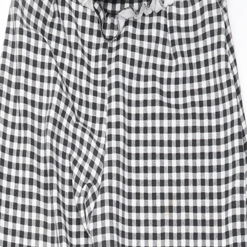 PRETTYLITTLETHING Womens Black Check  Chino Trousers Size 8 L24 in - frilled hem
