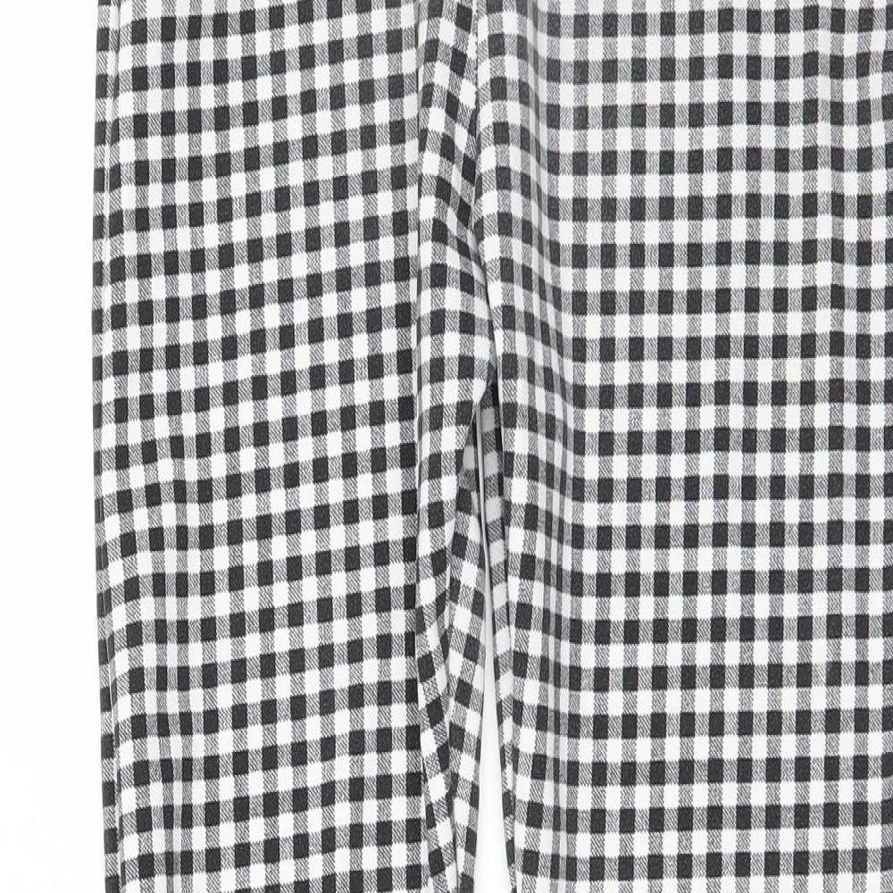 PRETTYLITTLETHING Womens Black Check  Chino Trousers Size 8 L24 in - frilled hem