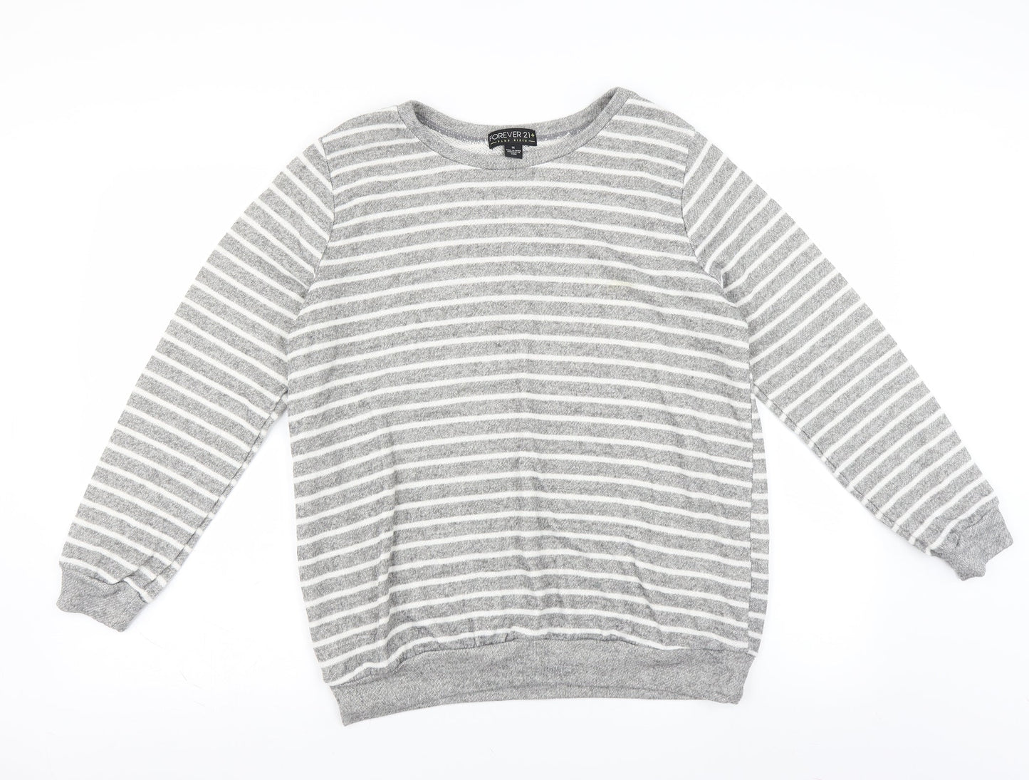 FOREVER 21 Womens Green Striped  Pullover Sweatshirt Size XL