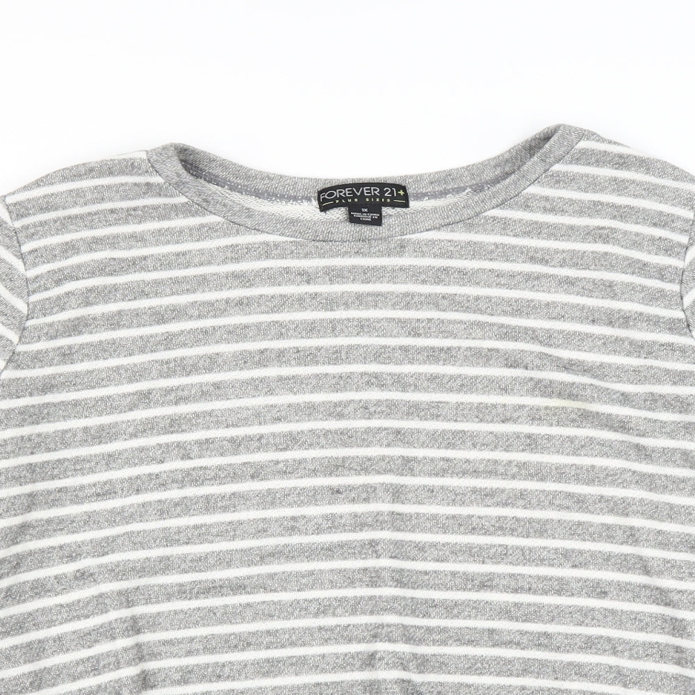 FOREVER 21 Womens Green Striped  Pullover Sweatshirt Size XL