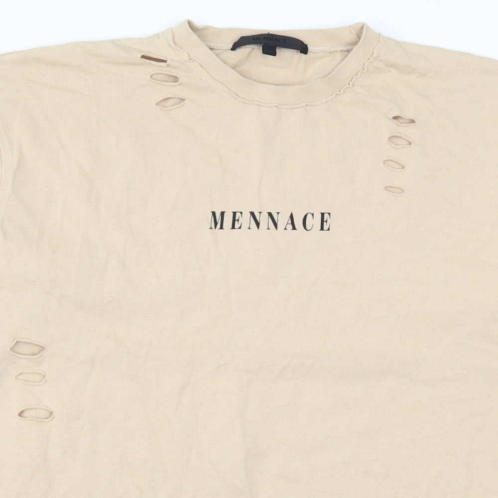 Mennace Mens Beige   Pullover Sweatshirt Size M  - Distressed Look