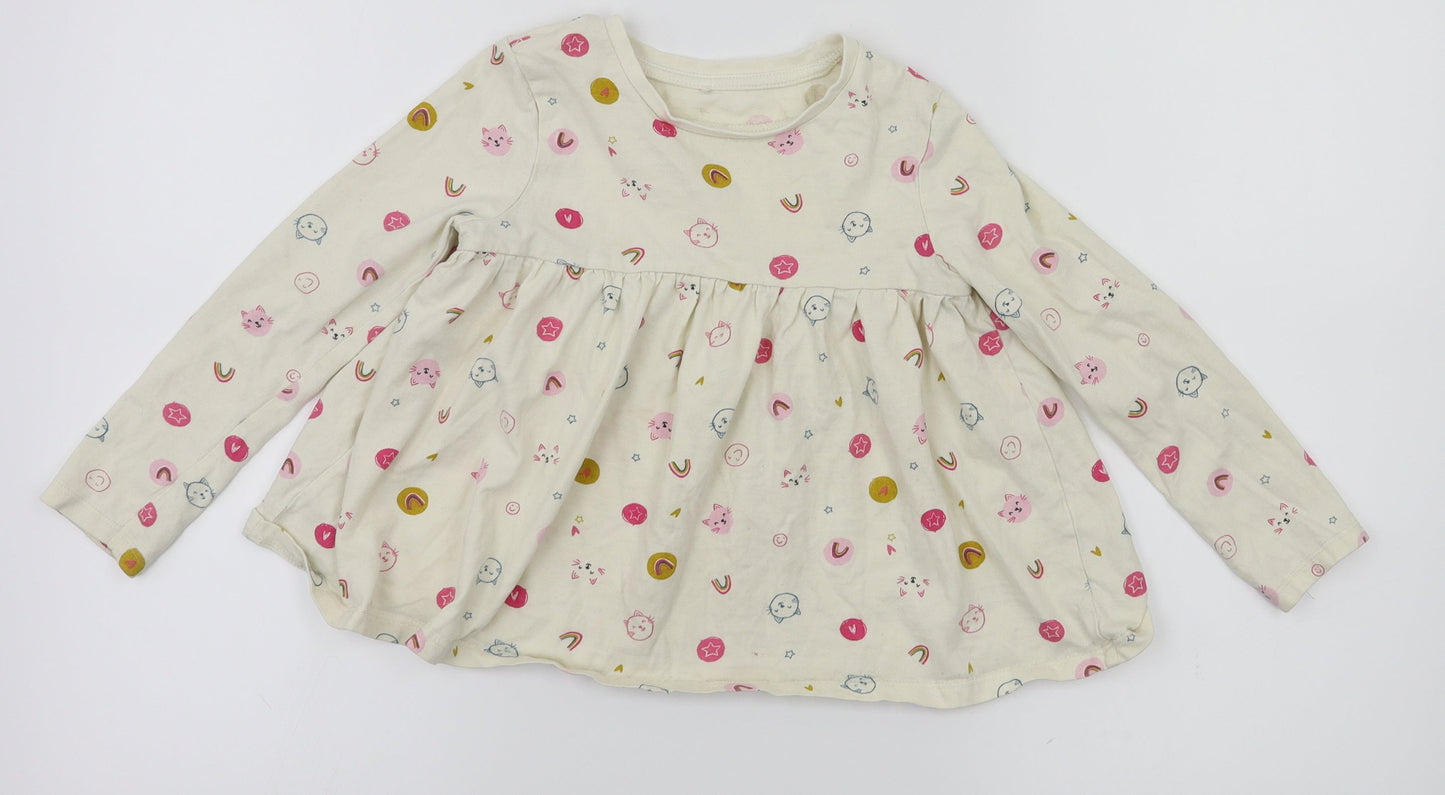 George Girls Ivory Animal Print  Basic T-Shirt Size 5-6 Years