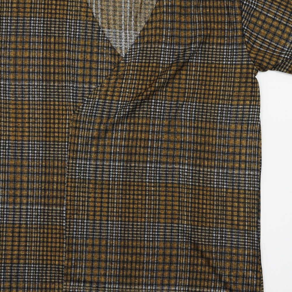 Zara Womens Brown Check  Basic T-Shirt Size S