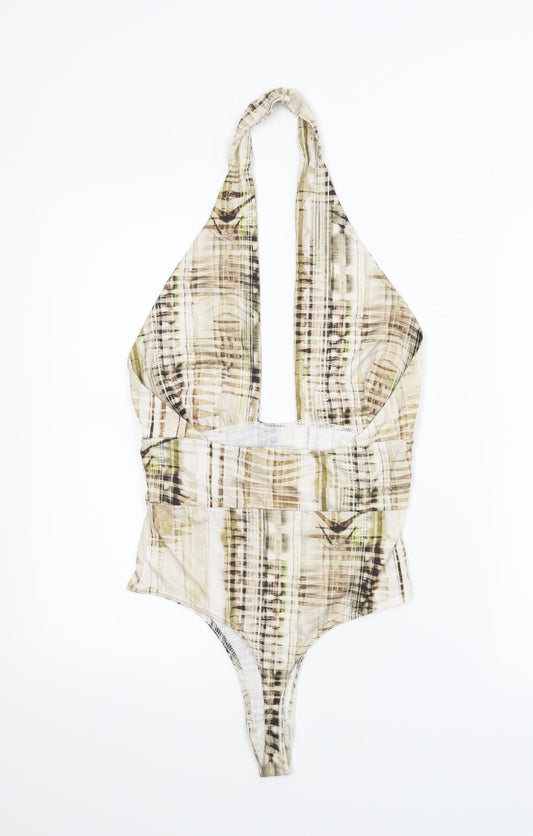 PRETTYLITTLETHING Womens Beige Striped  Leotard One-Piece Size 8
