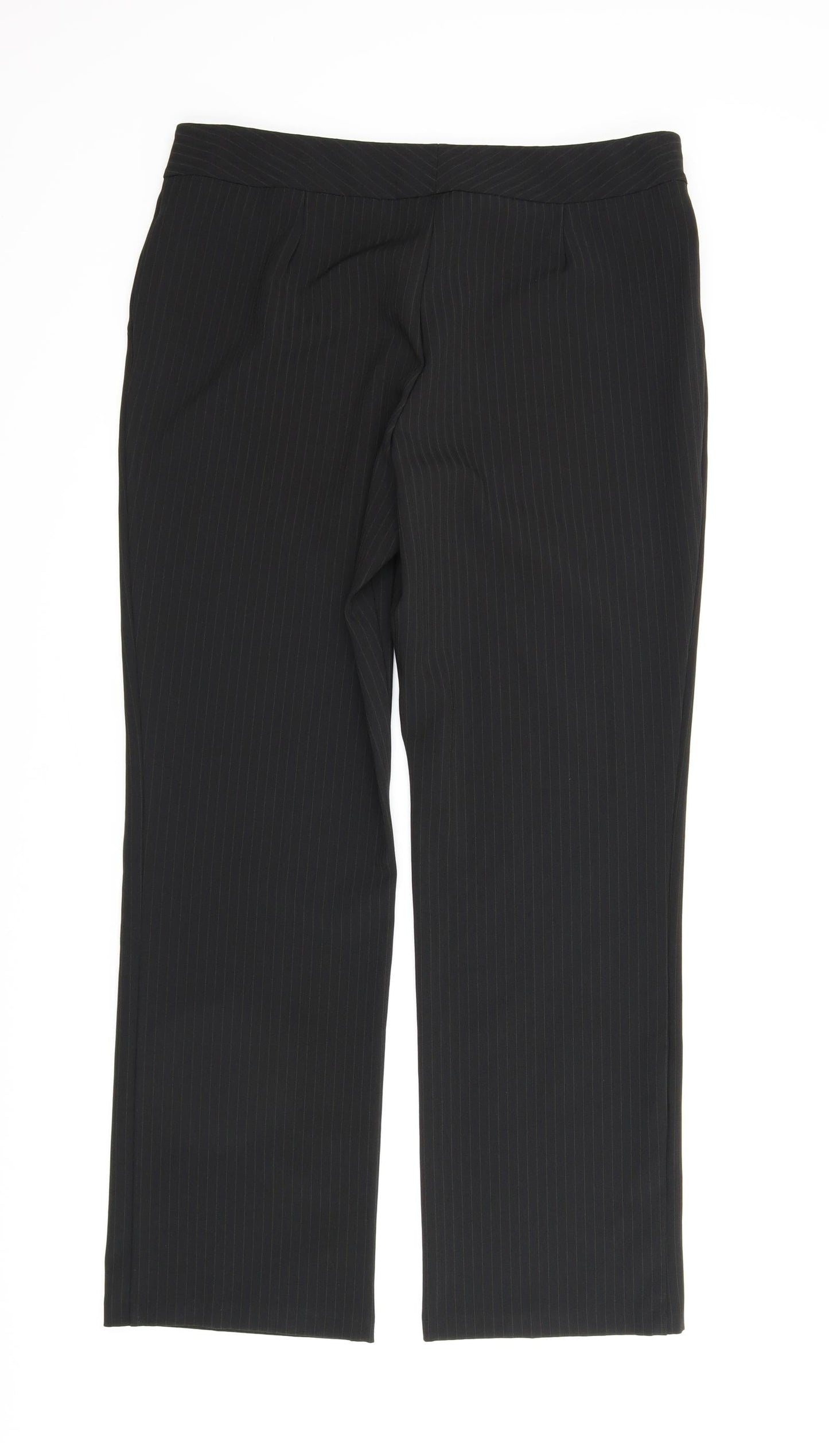 M&S Womens Black Striped  Trousers  Size 14 L28 in