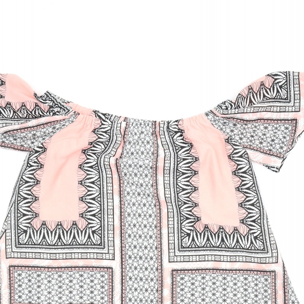Love & Other things Womens Pink Geometric  Tunic Blouse Size M