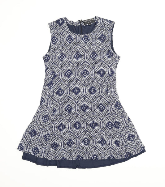 Amber Krystal Womens Blue Argyle/Diamond  A-Line  Size L