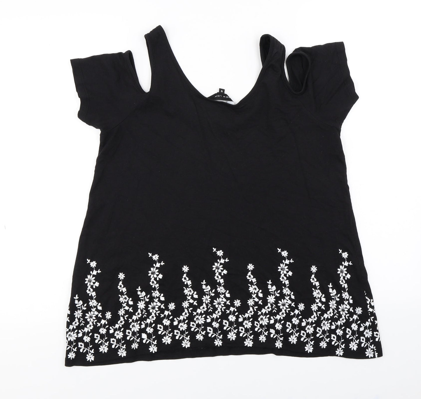 New Look  Womens Black Floral  Basic Blouse Size 12