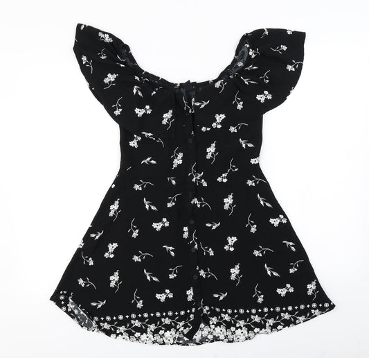 factory Womens Black Floral  Basic Blouse Size S