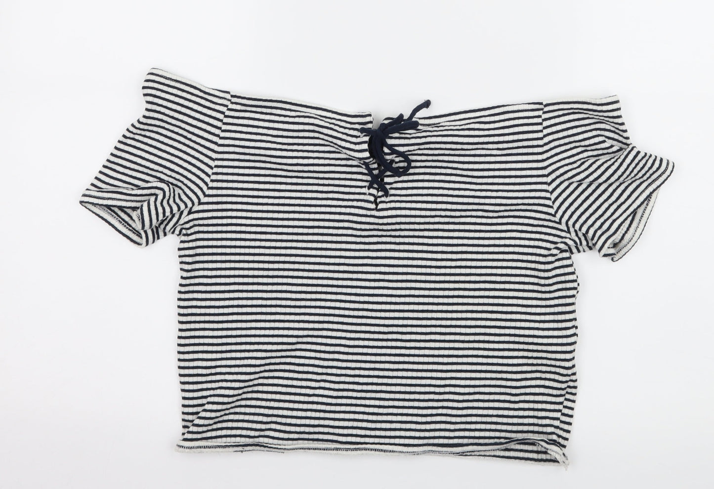 Topshop Womens Blue Striped Jersey Basic T-Shirt Size 16  - Lace up detail