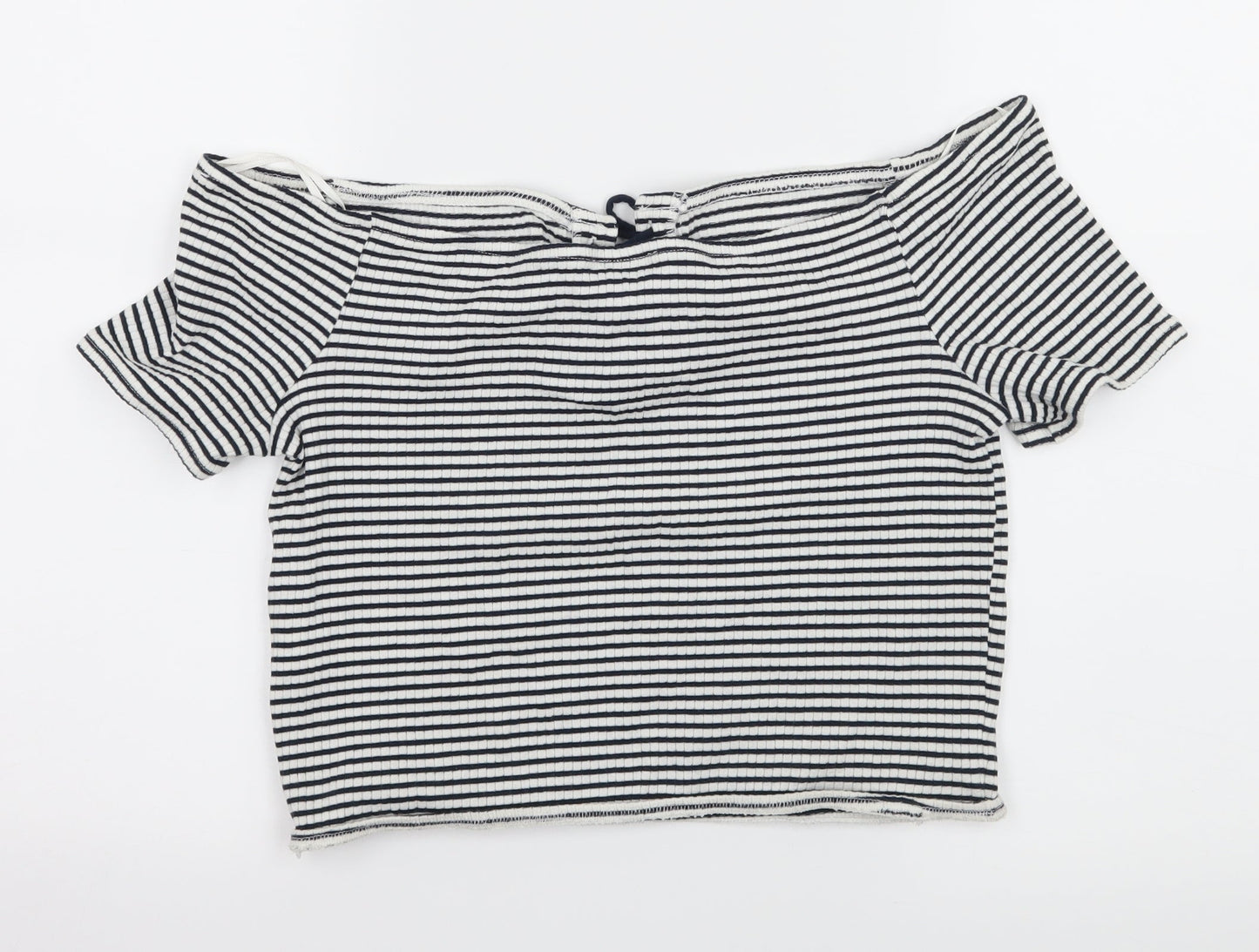 Topshop Womens Blue Striped Jersey Basic T-Shirt Size 16  - Lace up detail