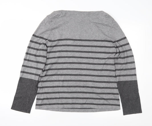 Minuet Womens Grey Striped Knit Pullover Jumper Size L
