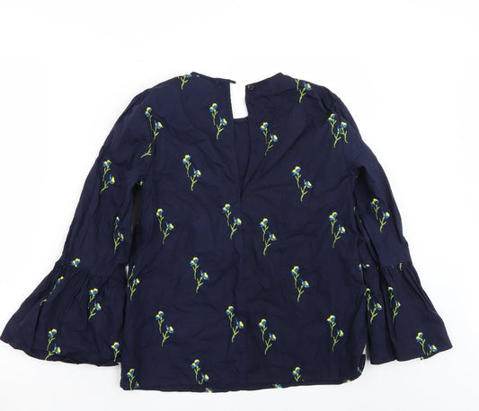 Warehouse Womens Blue Floral  Basic T-Shirt Size 8