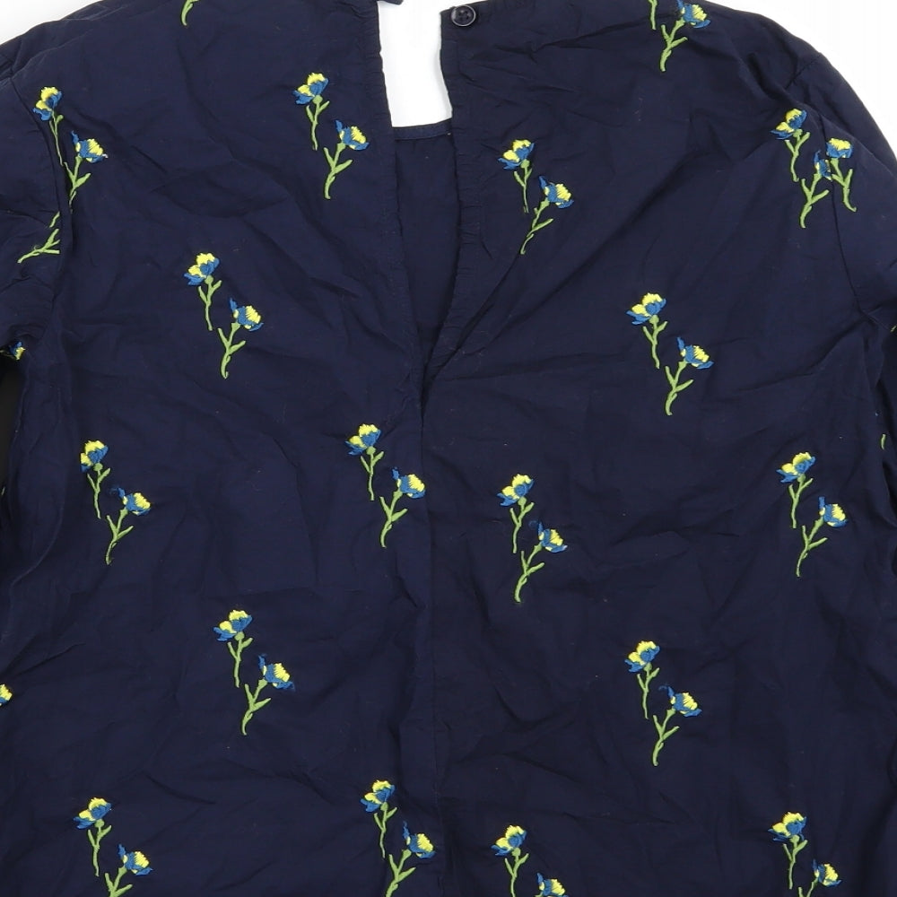 Warehouse Womens Blue Floral  Basic T-Shirt Size 8
