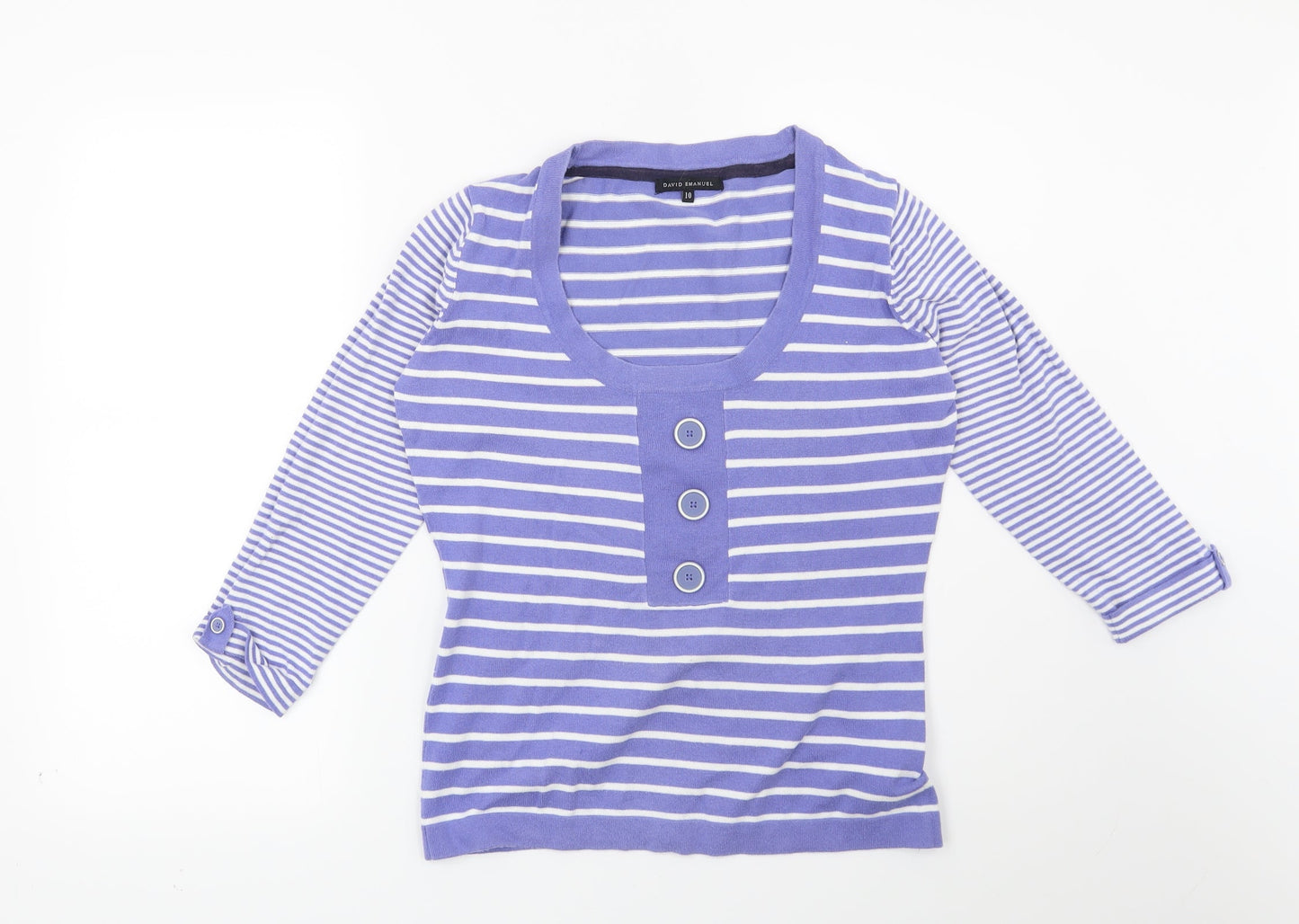 DAVID EMANUEL Womens Blue Striped  Pullover Jumper Size 10