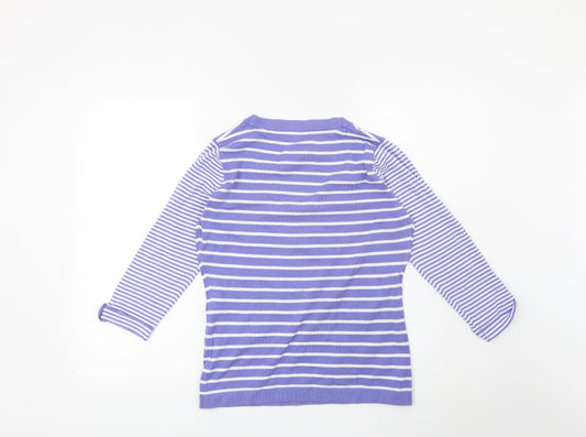 DAVID EMANUEL Womens Blue Striped  Pullover Jumper Size 10