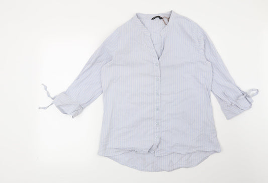 Preworn Womens Blue Striped  Basic Button-Up Size L